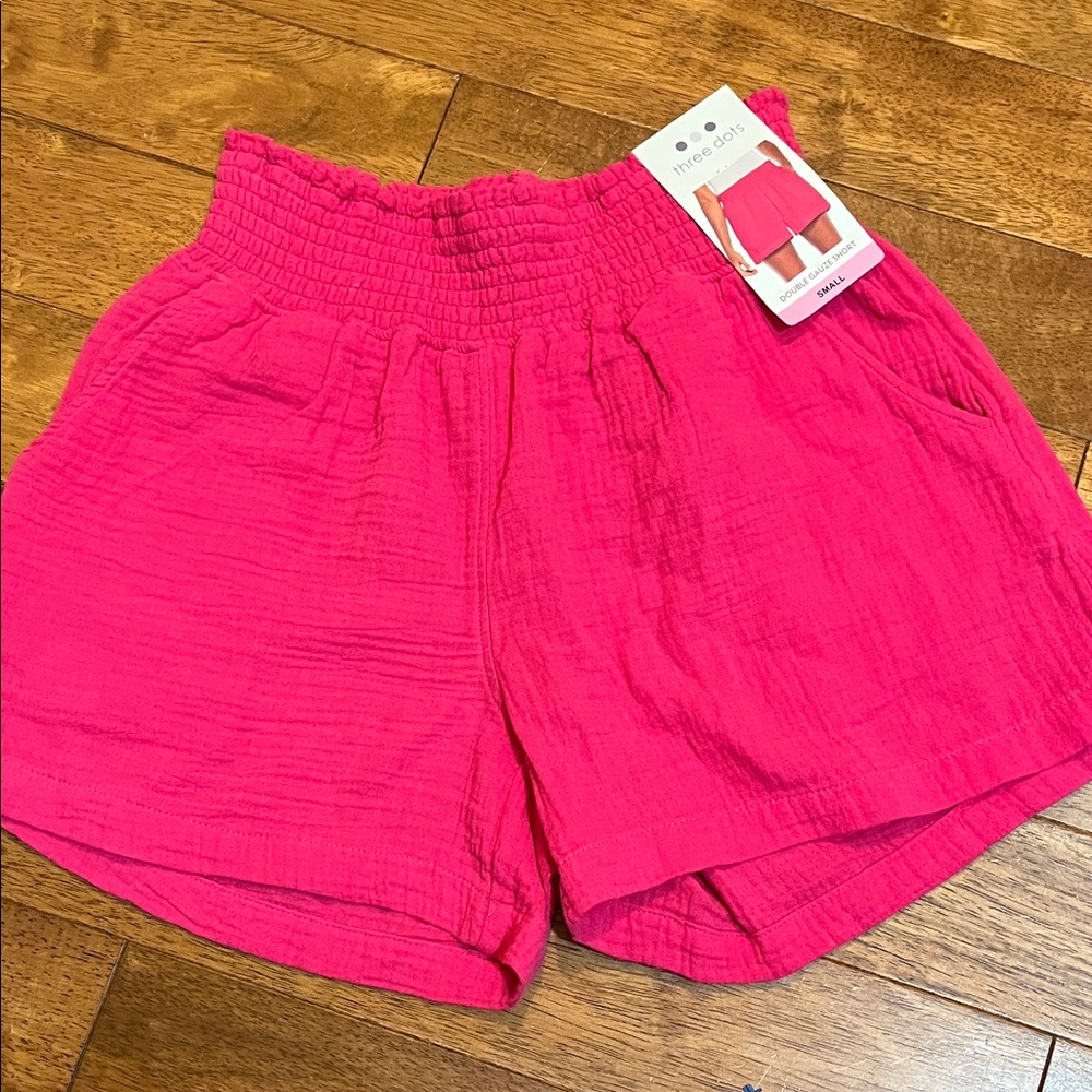 Three Dots Double Gauge Pink Shorts Small